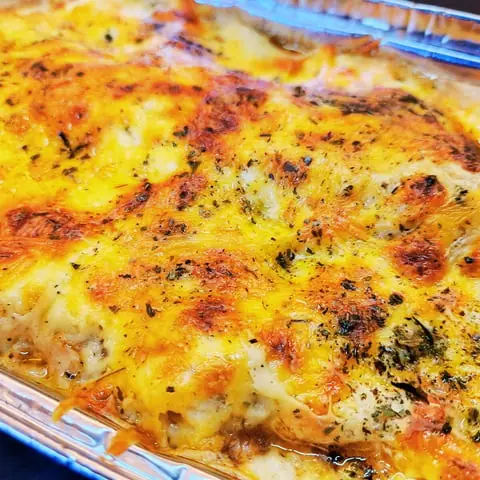Golden, cheesy baked lasagne